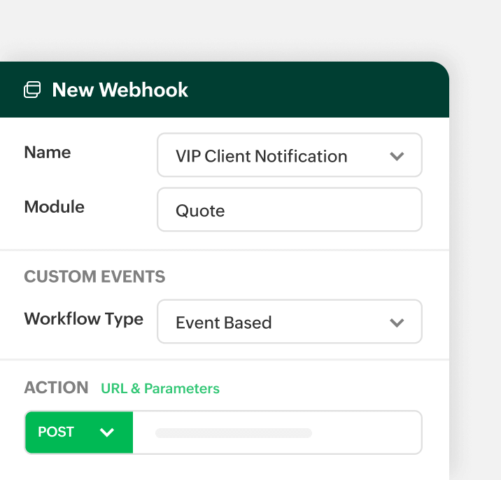 Preview of webhooks creation page | Zoho Billing