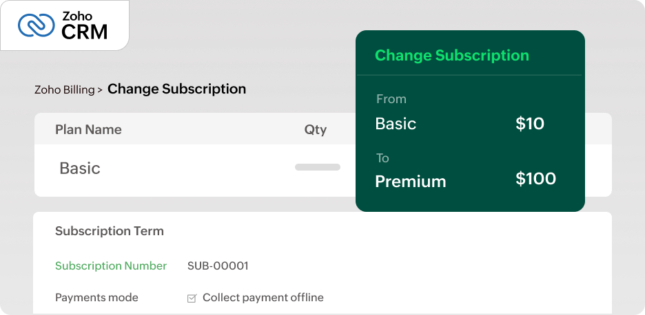Create, upgrade, downgrade, and cancel subscriptions easily. | Zoho Billing
