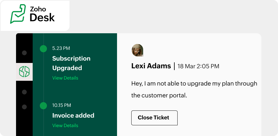 Get a holistic view on your customer's question and their billing records.  | Zoho Billing