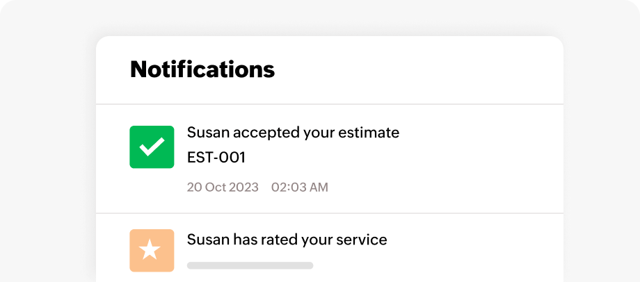Preview of real-time notifications | Zoho Billing