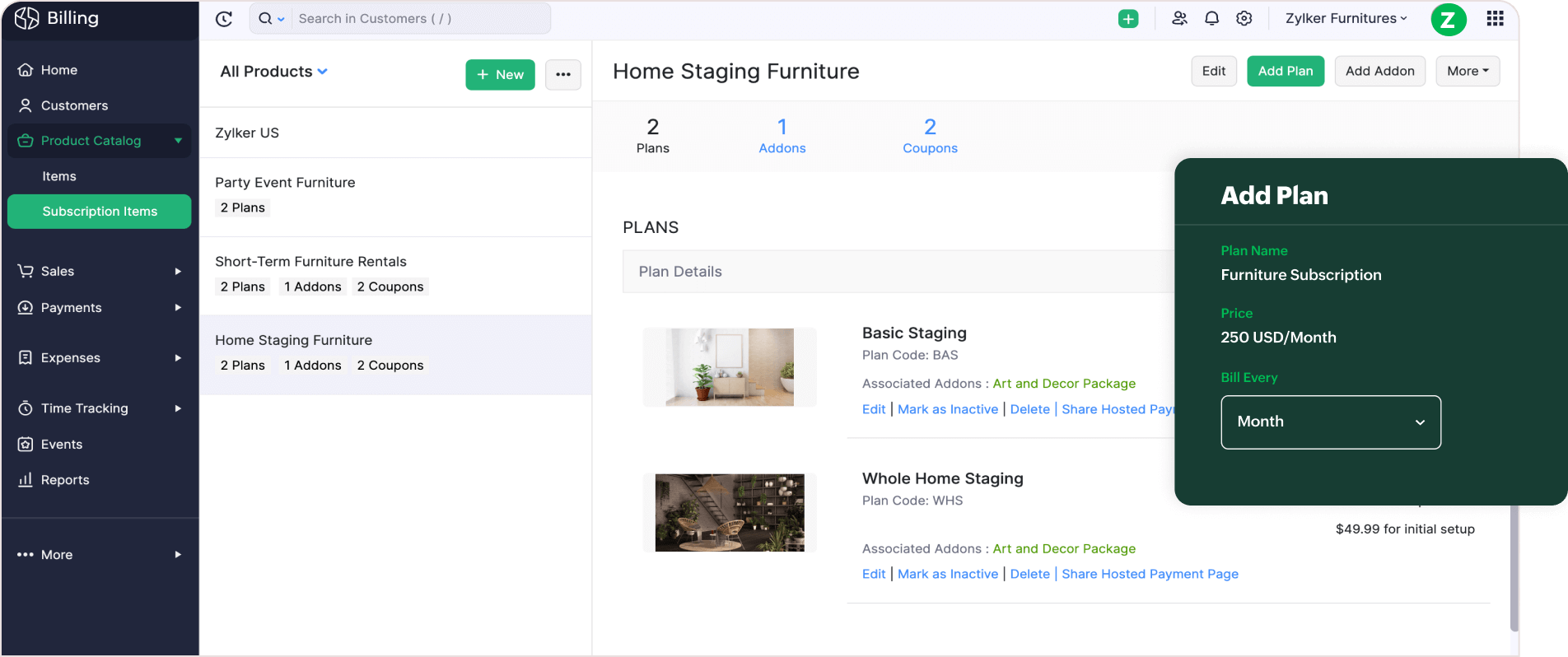 Preview of an individual subscriptions overview. 
