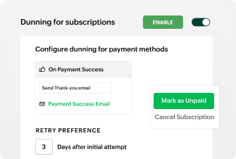 Automate payment retries and notifications to reduce  churn using Zoho Billing's dunning management system | Zoho Billing