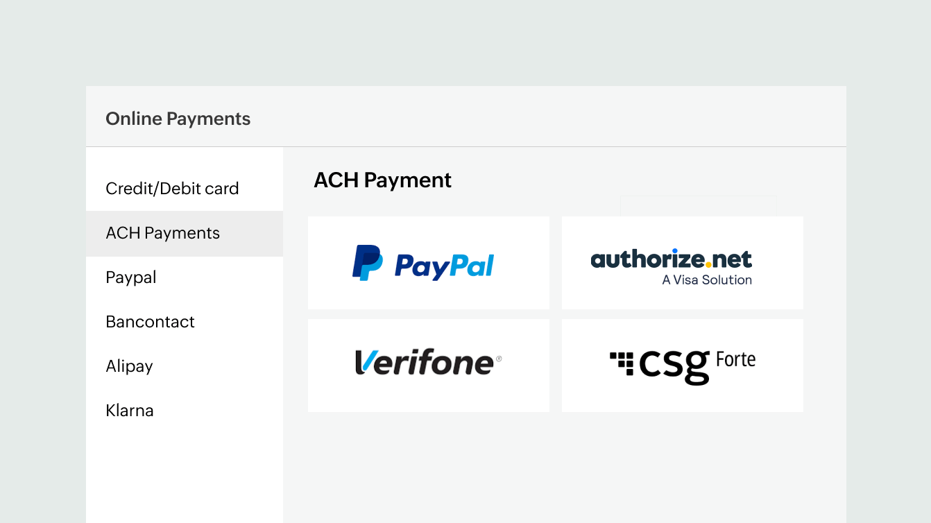 Preview of multiple payment gateways supported within Zoho Billing | Zoho Billing