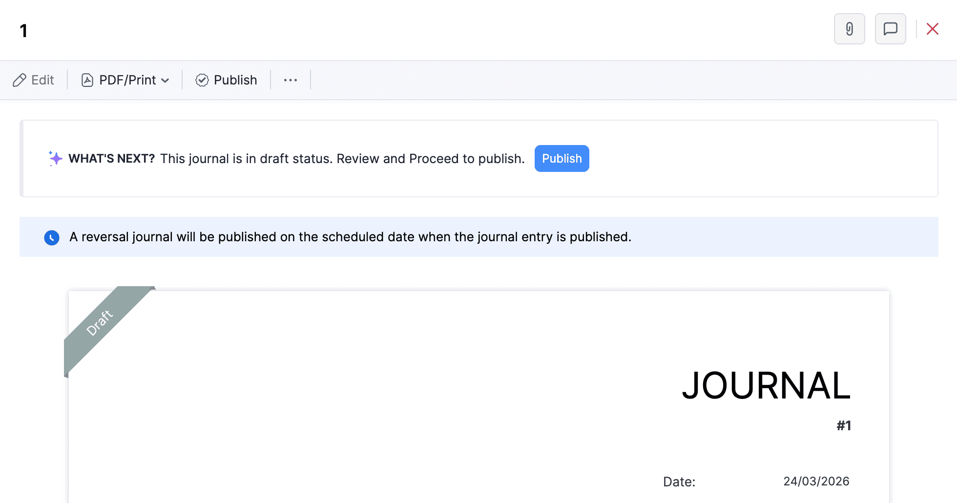 Scheduled Reverse Journal In Draft Status