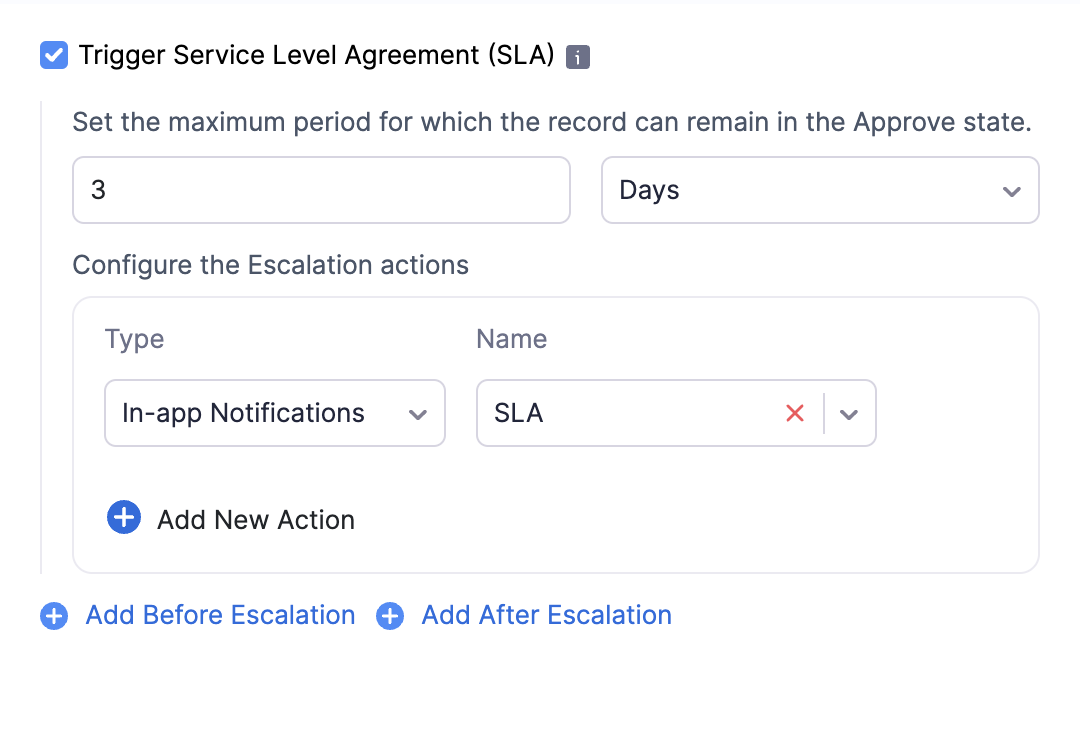 The Trigger Service Level Agreement (SLA) field to add a SLA.