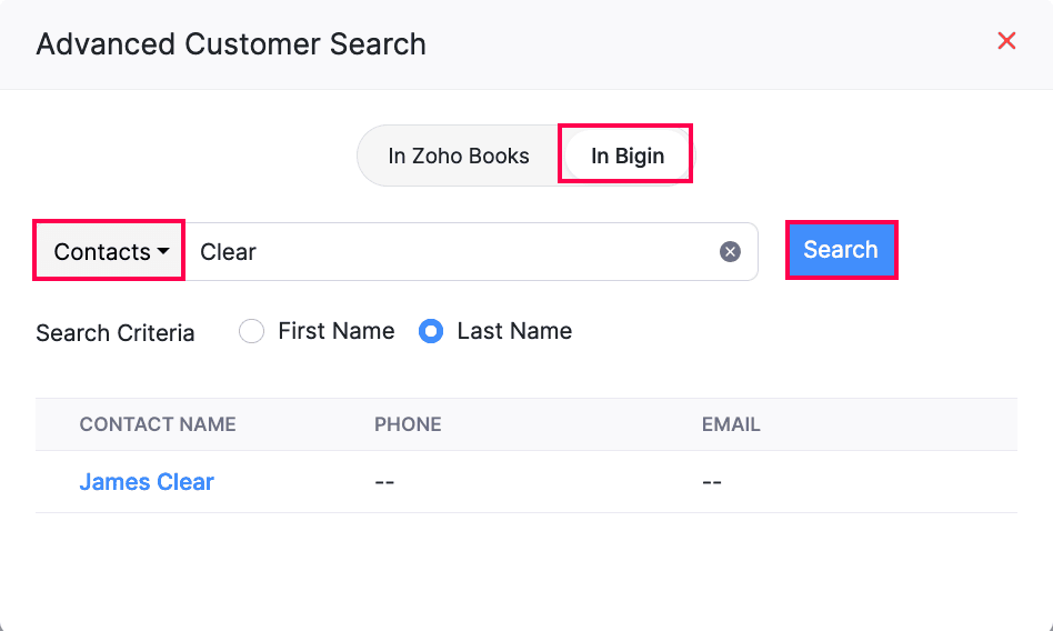 Search Contacts Filter