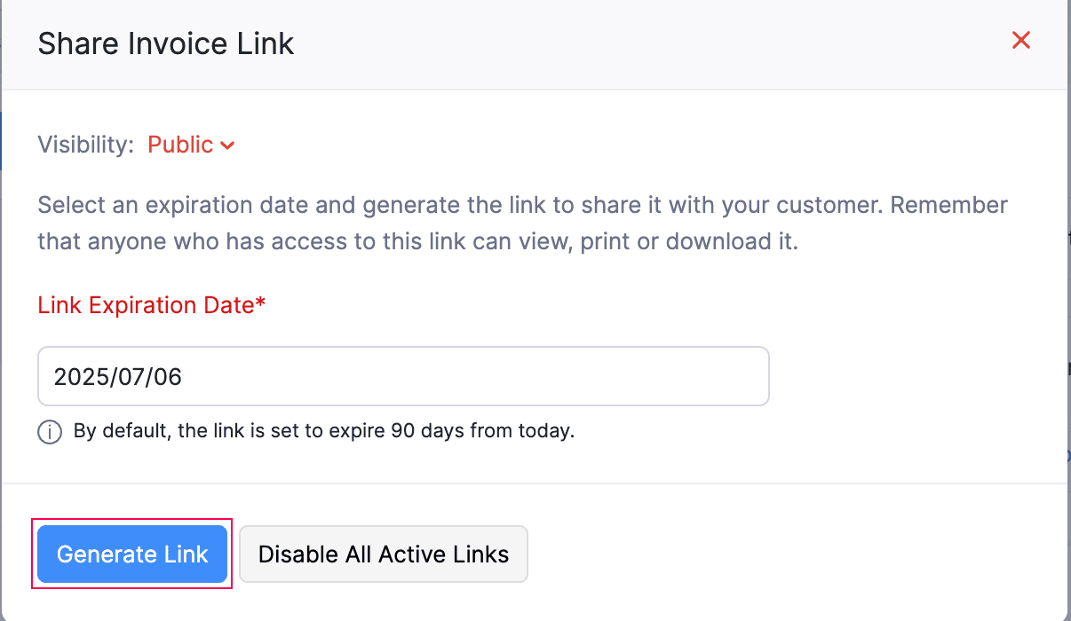Generate Invoice Link