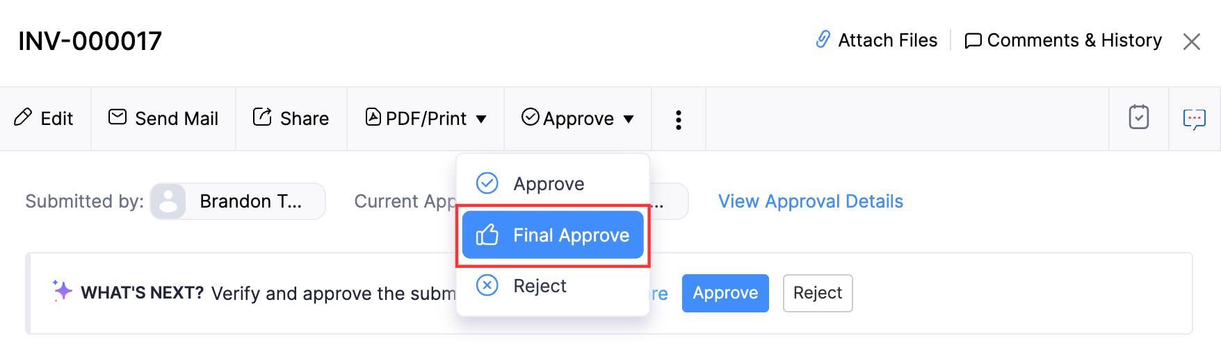 Click Final Approve to approve the transaction