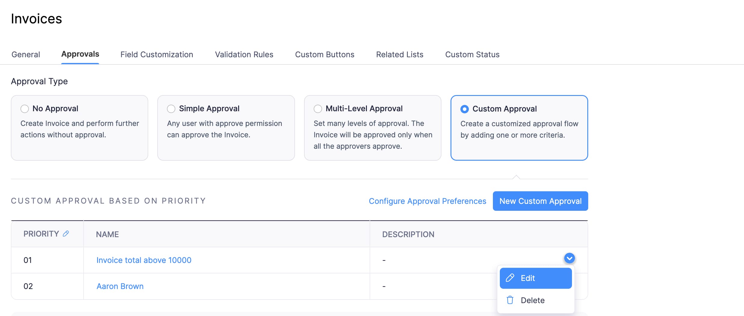 Click Edit or Delete from the dropdown