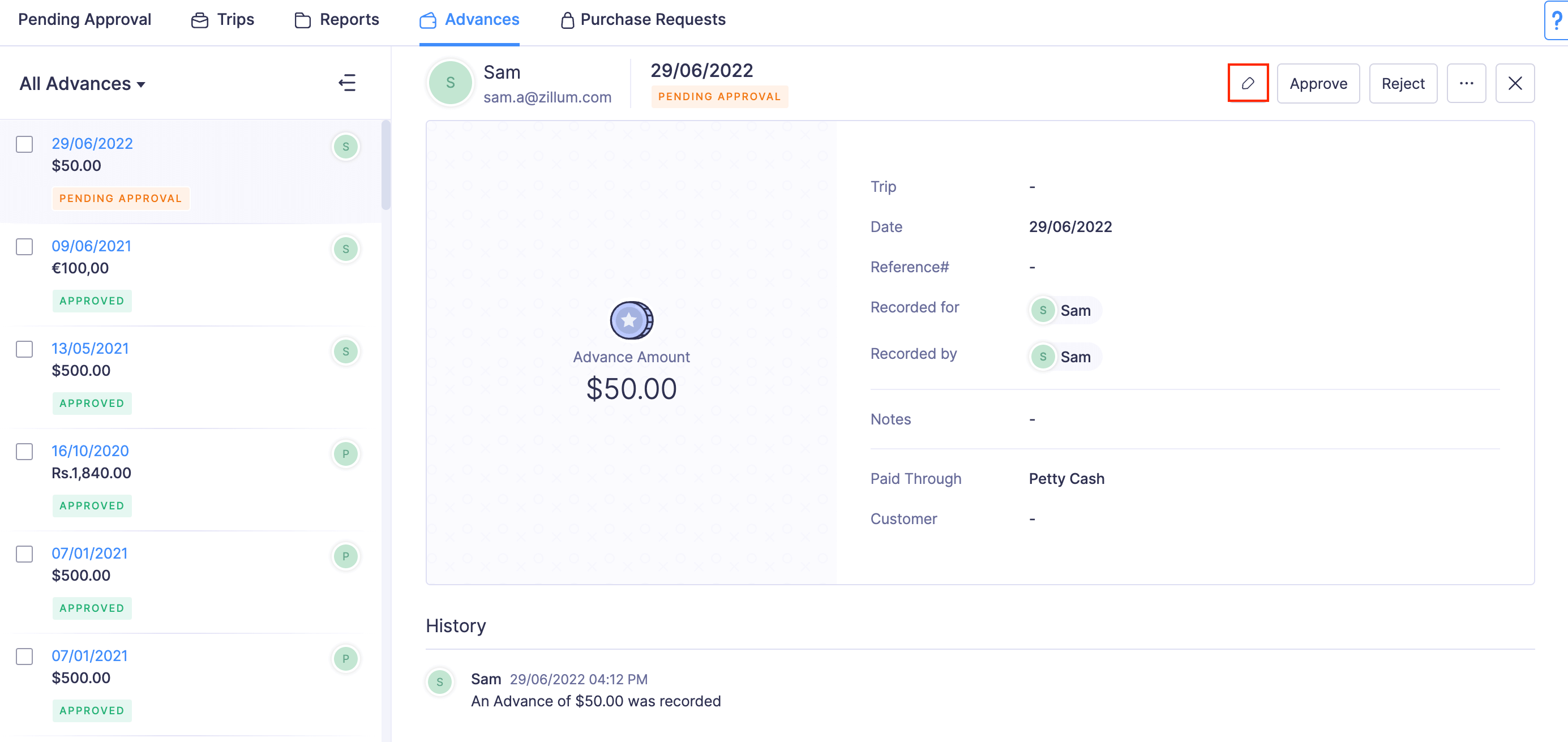 Update the Submitted Advances