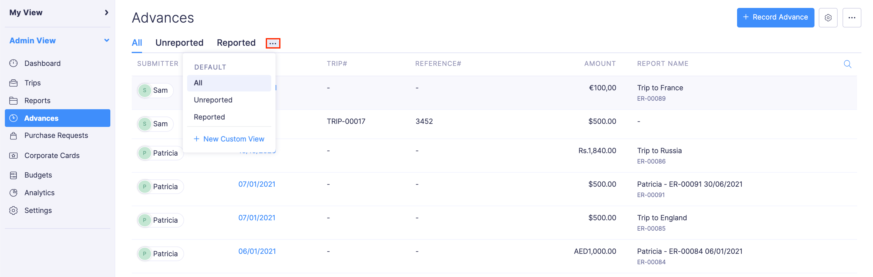 View All Users' Advances