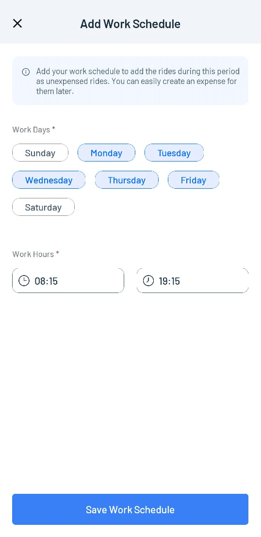 Fill in the work schedule details
