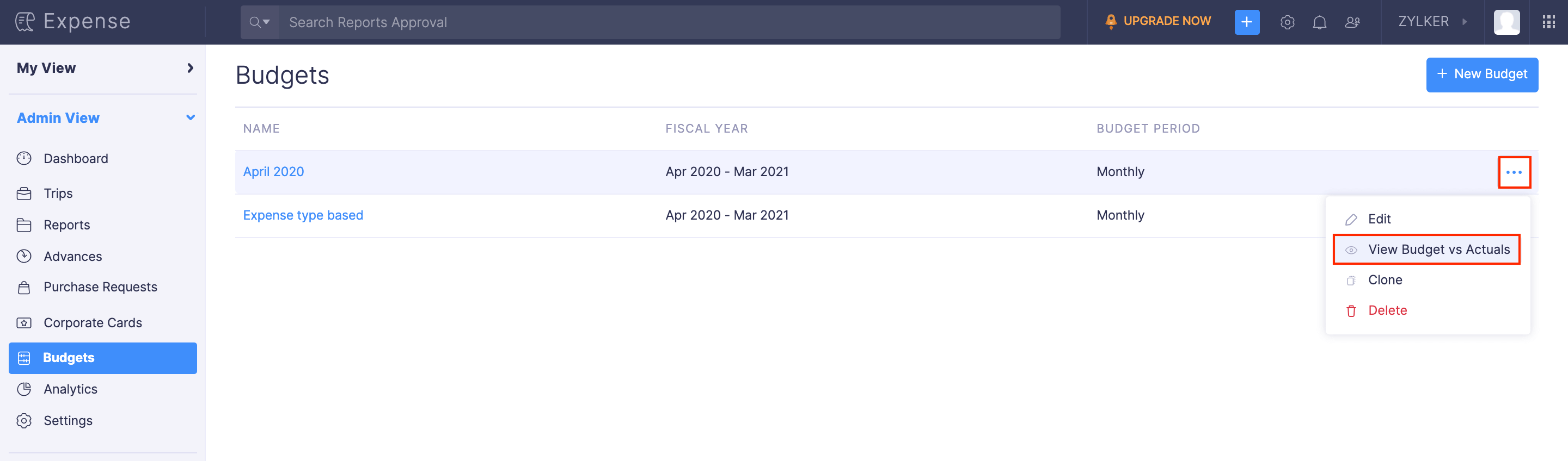 Compare Budget vs Actuals