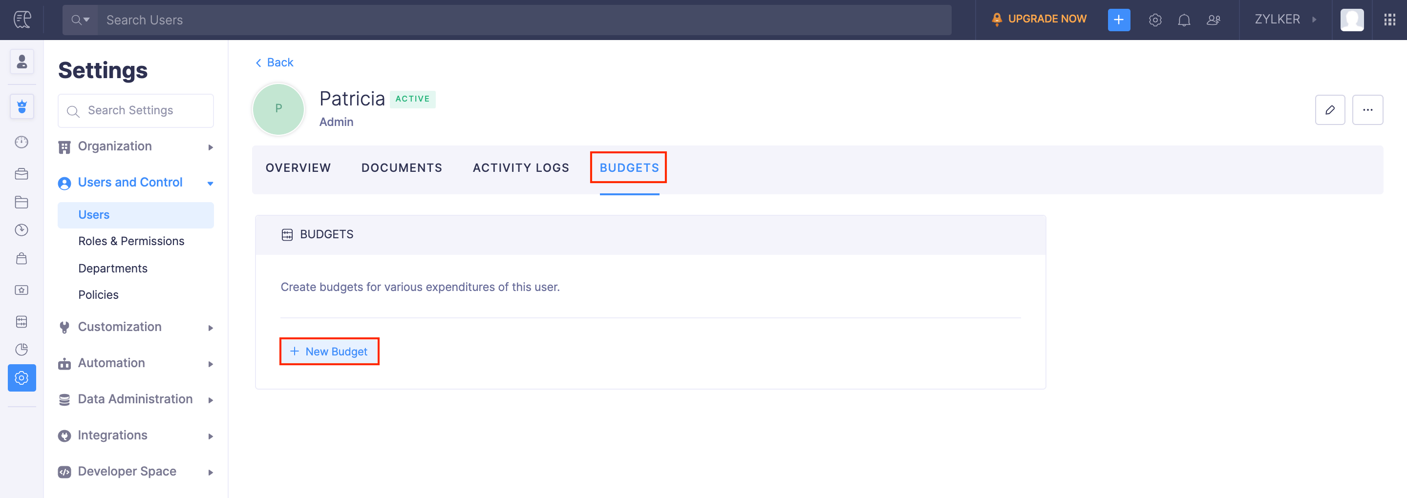 Create a User Budget