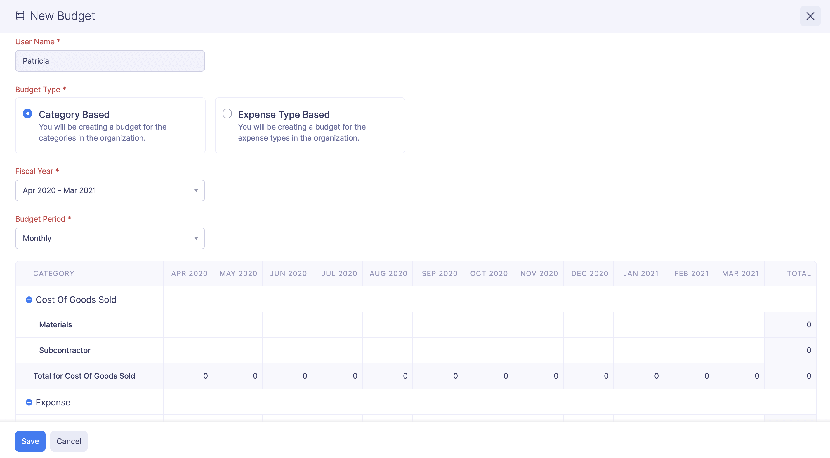 Create a User Budget