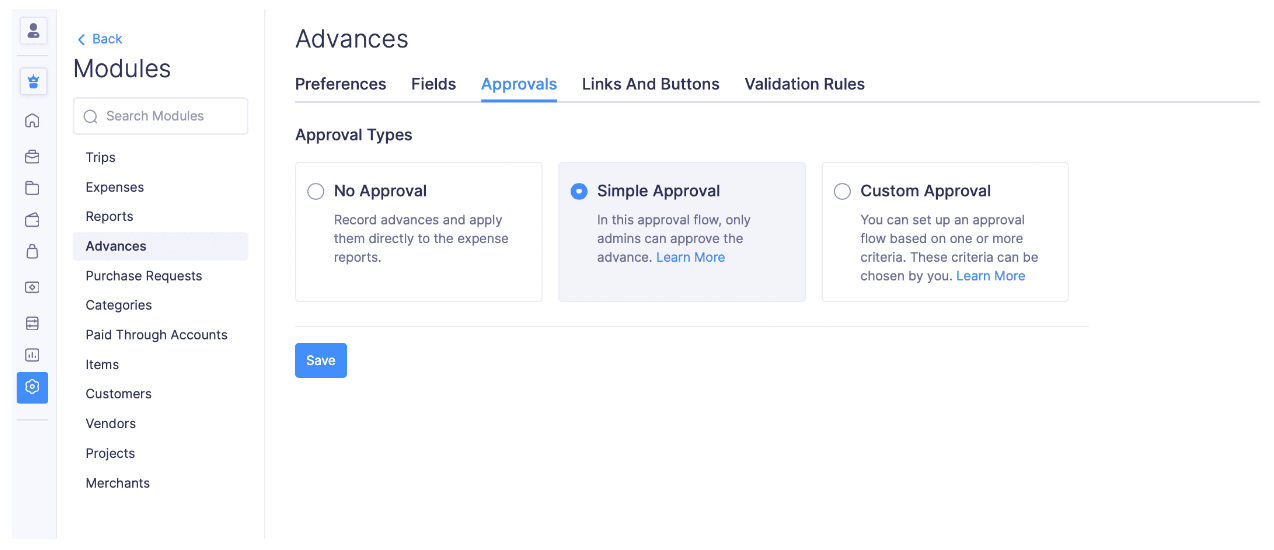 Simple Approval for Advances