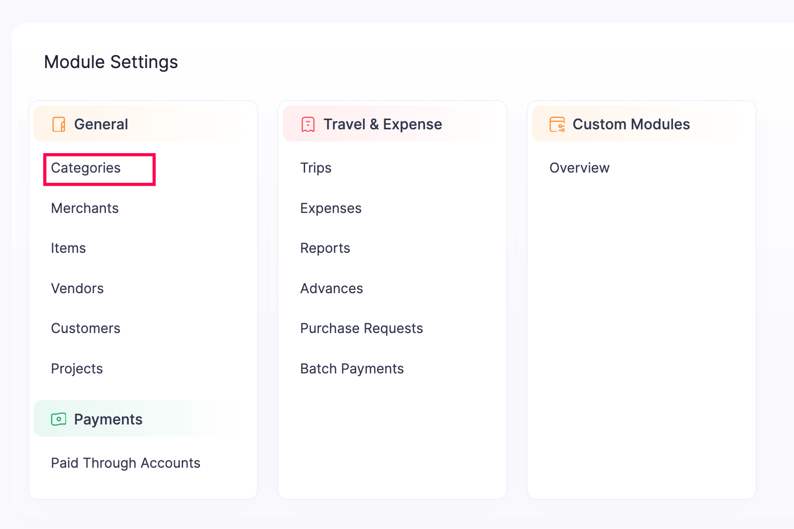 Navigate to Categories