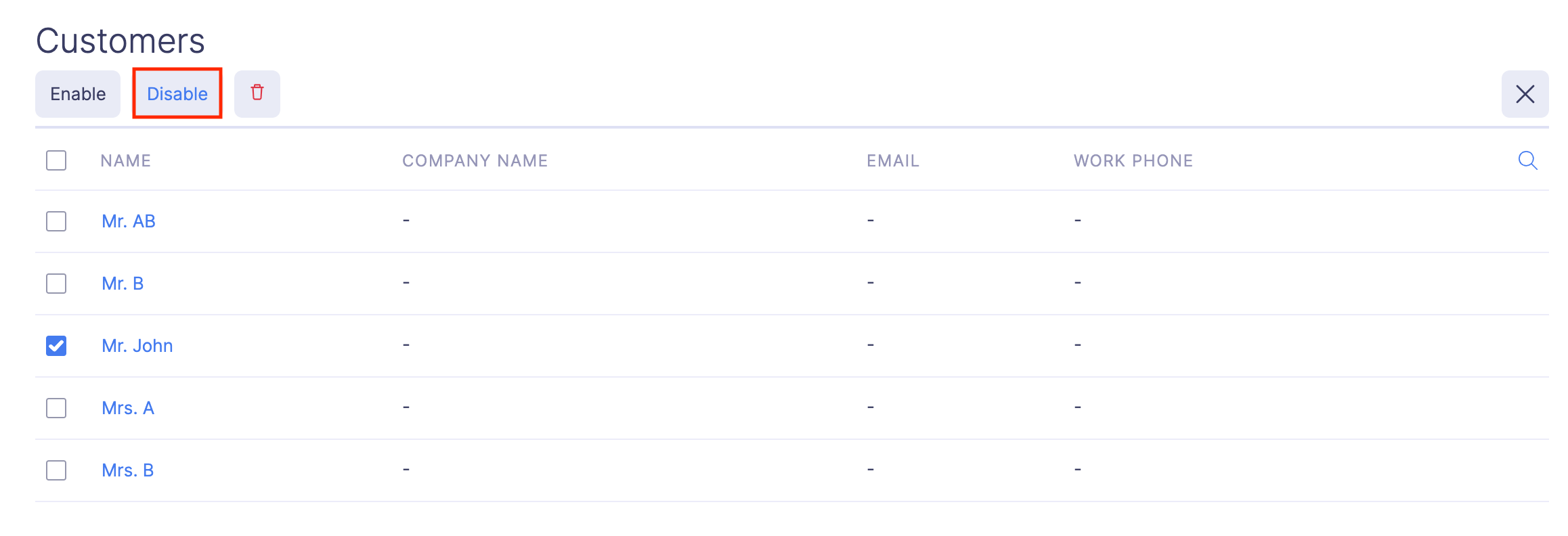 Mark a Customer as Active or Inactive