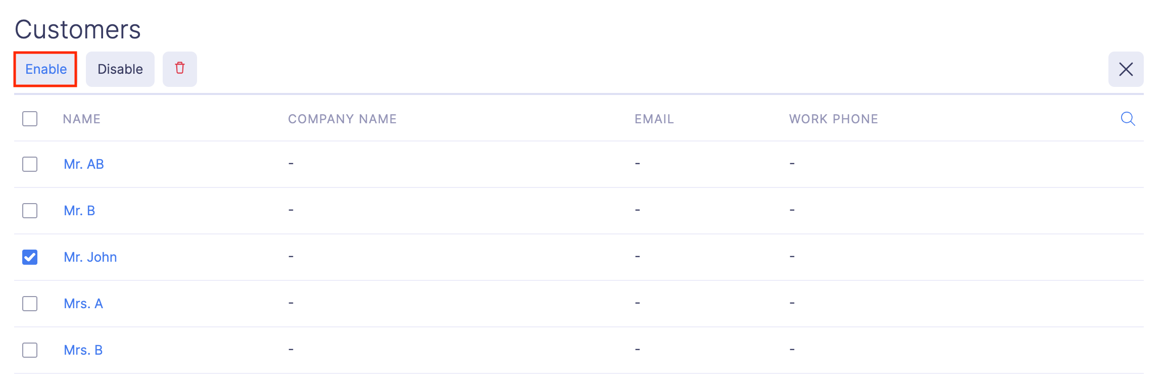 Mark a Customer as Active or Inactive
