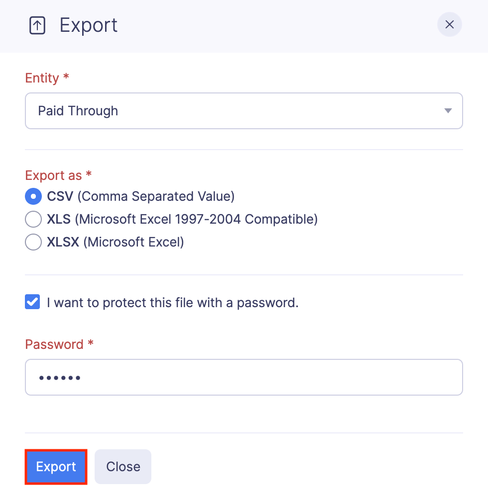 Export Paid Through Accounts
