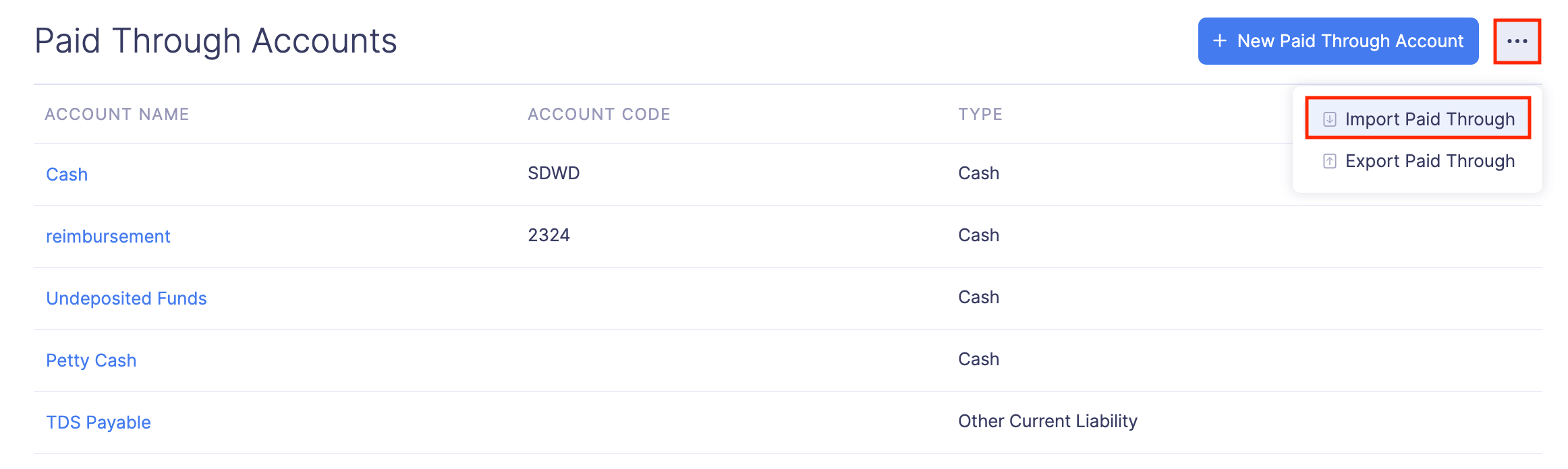 Import Paid Through Account