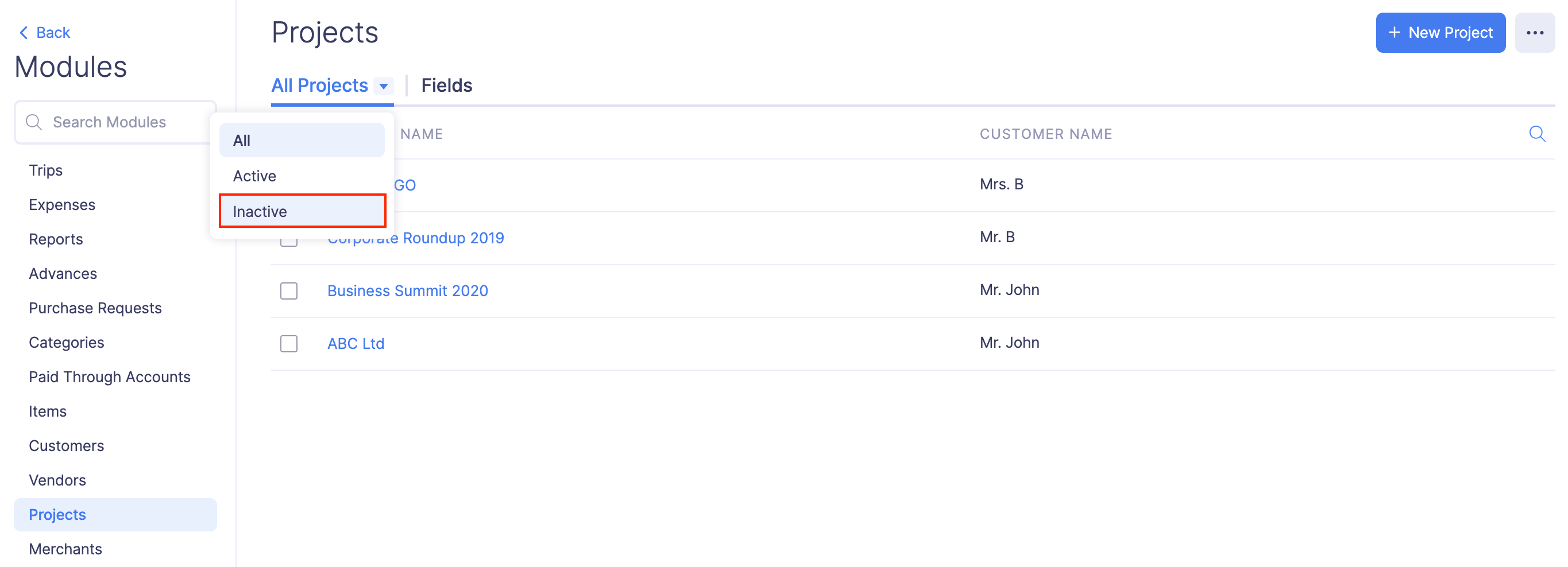 Mark a Project as Inactive