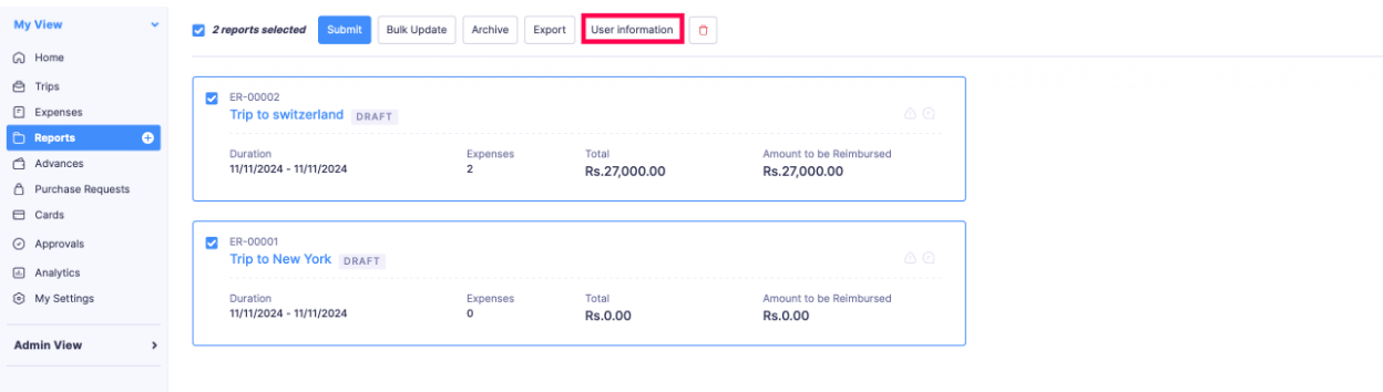 List page - Bulk action menu