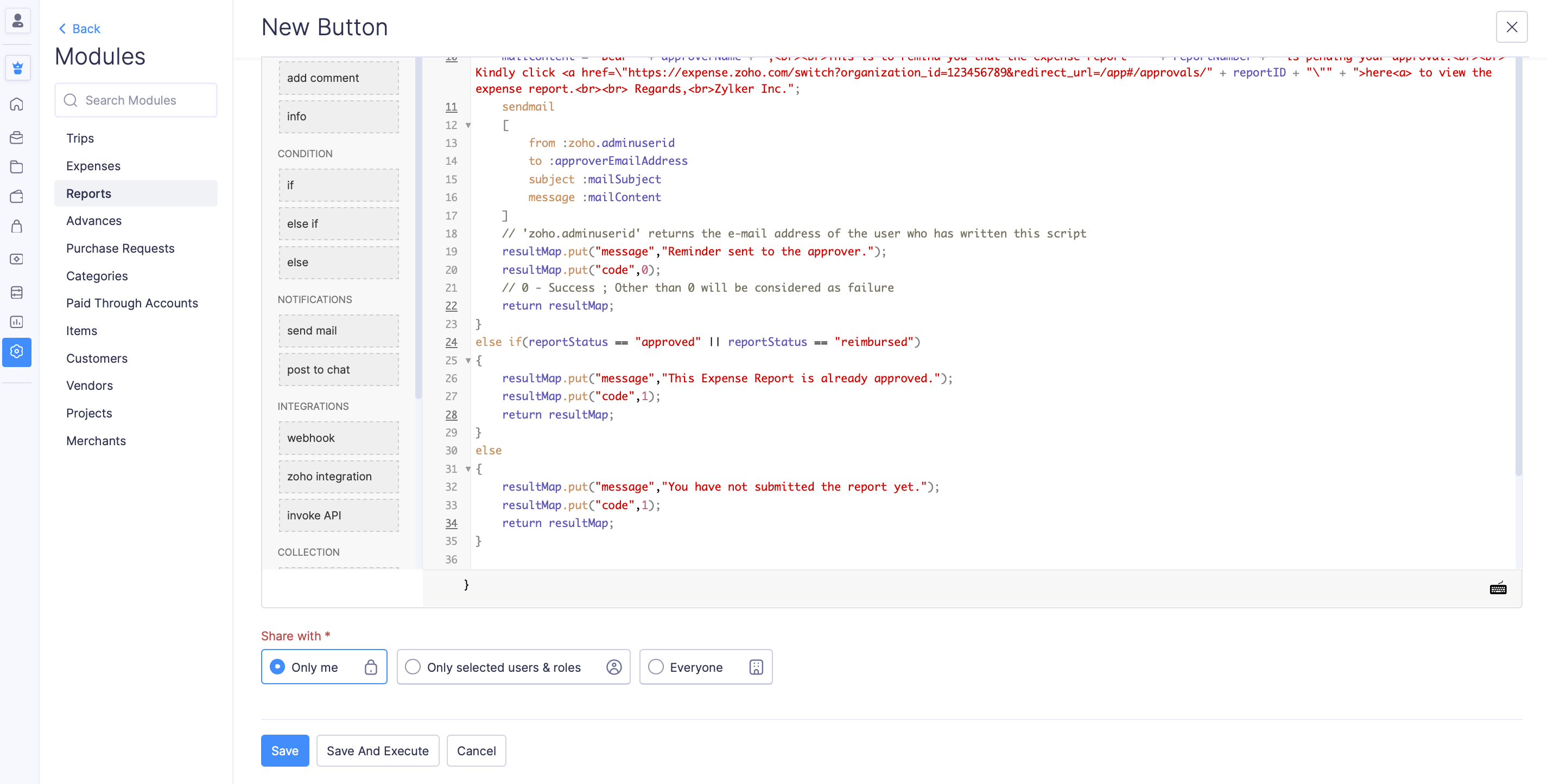 Share custom button with users