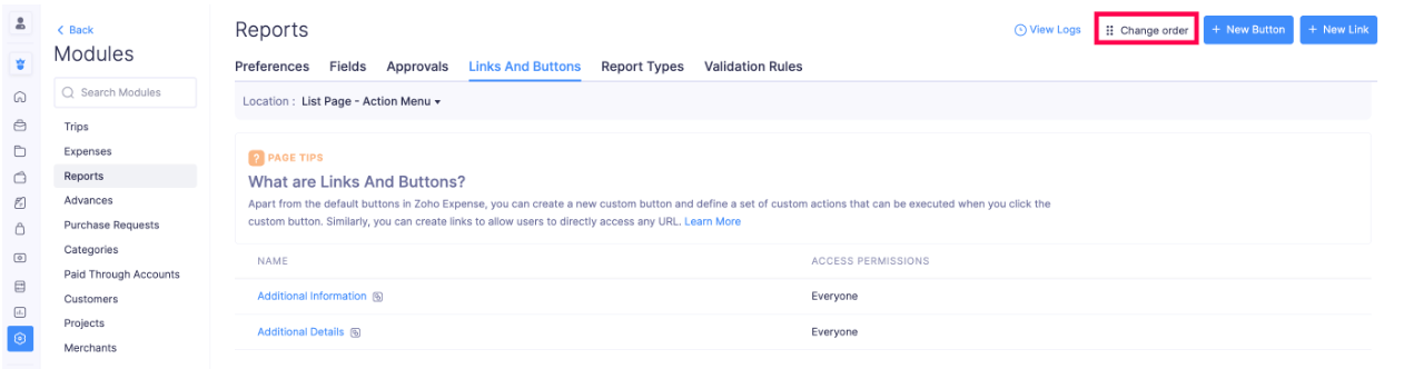 Reorder Custom Links