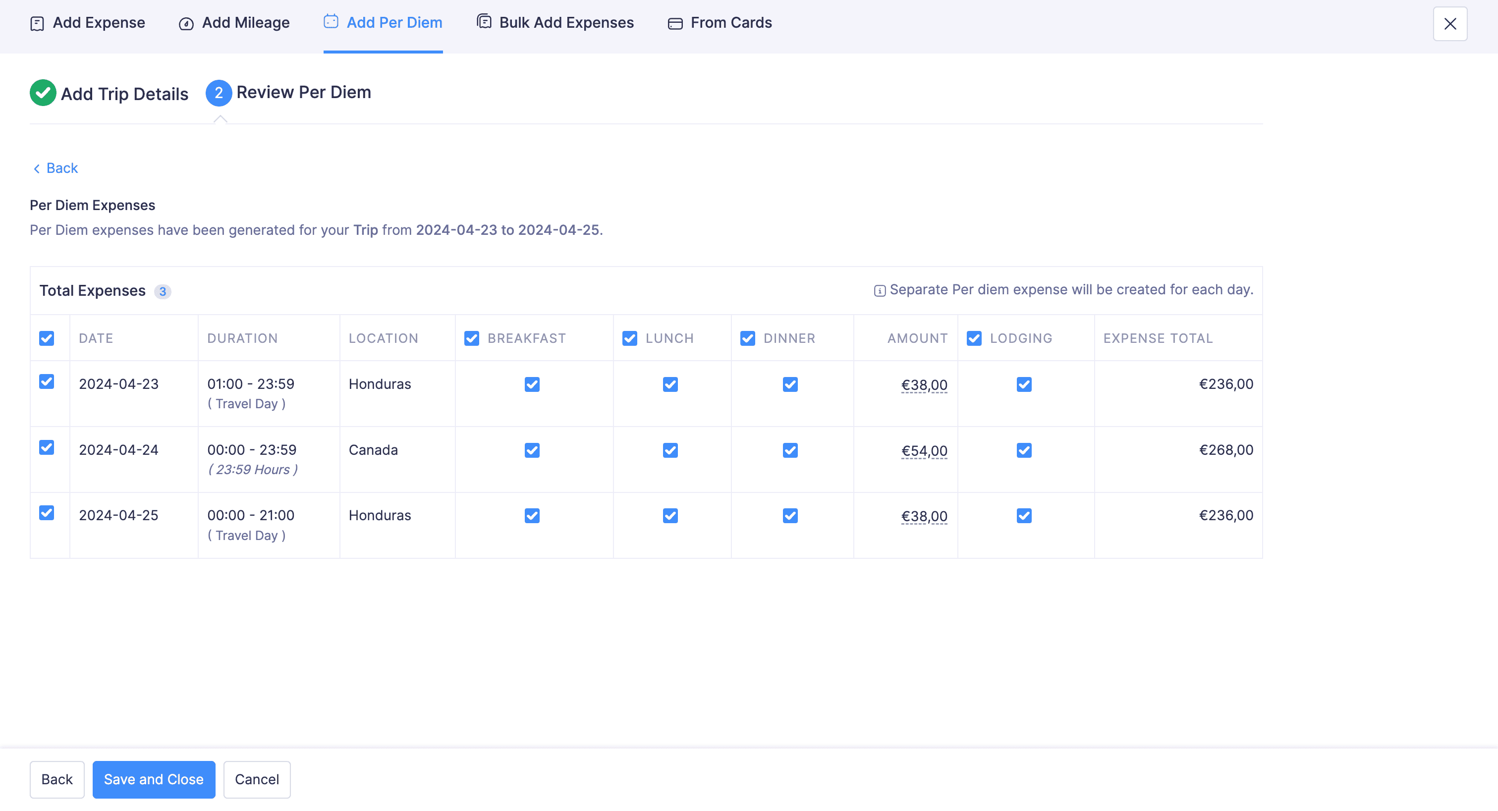 Choose per diem based on trips