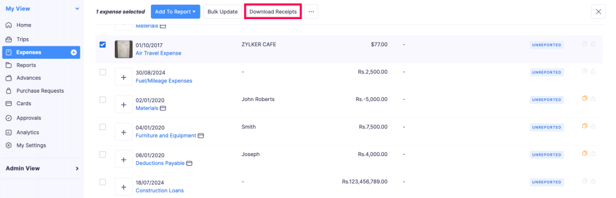 Download Expense Receipt