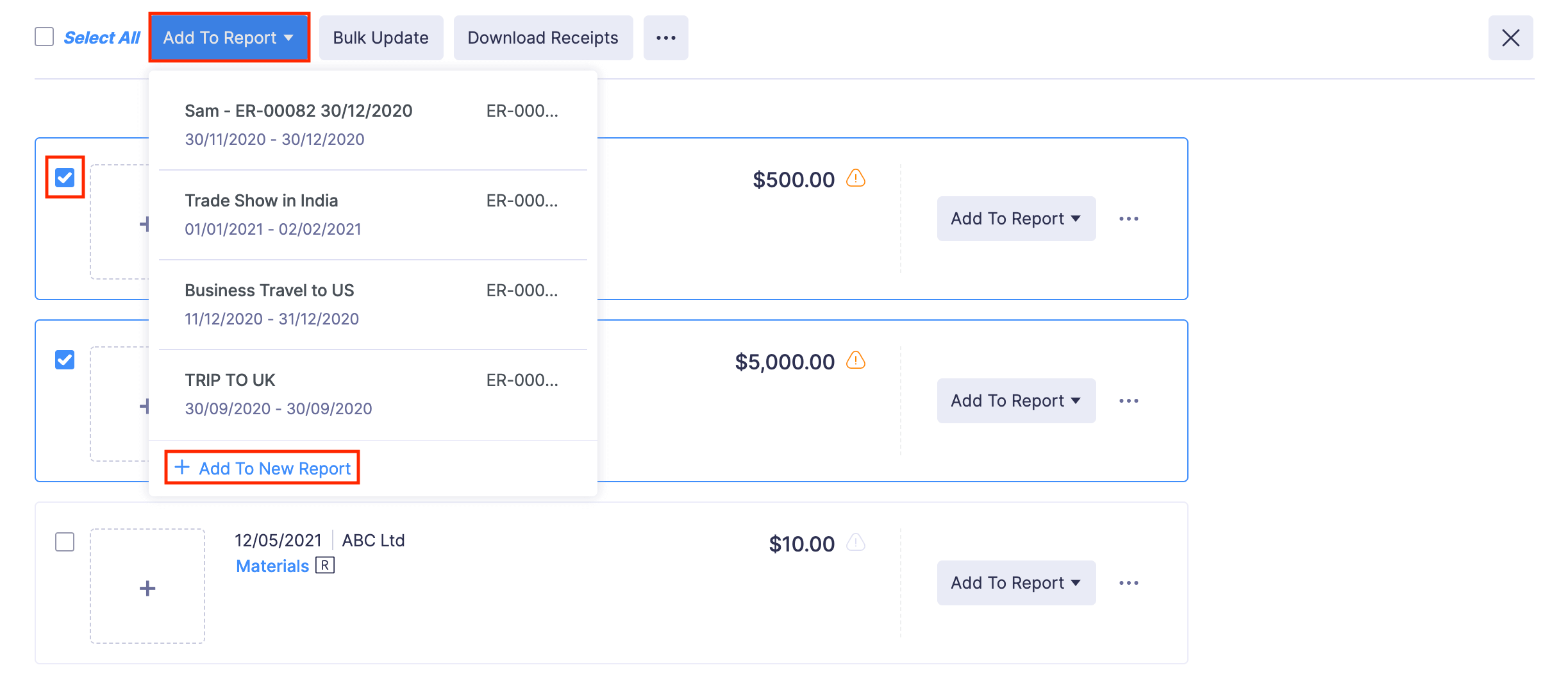 Add Expenses to a Report