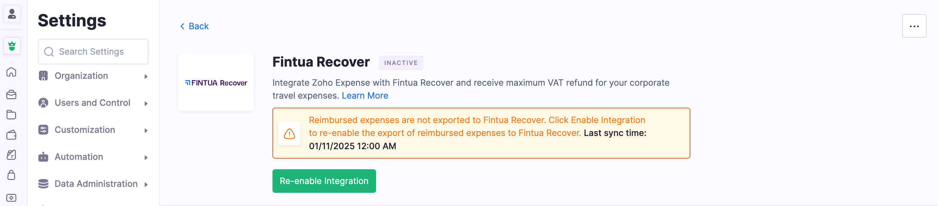 Re-enable Integration