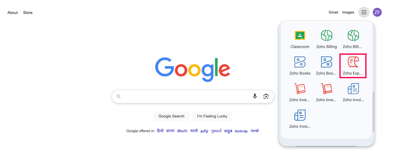 View Zoho Expense in the App List