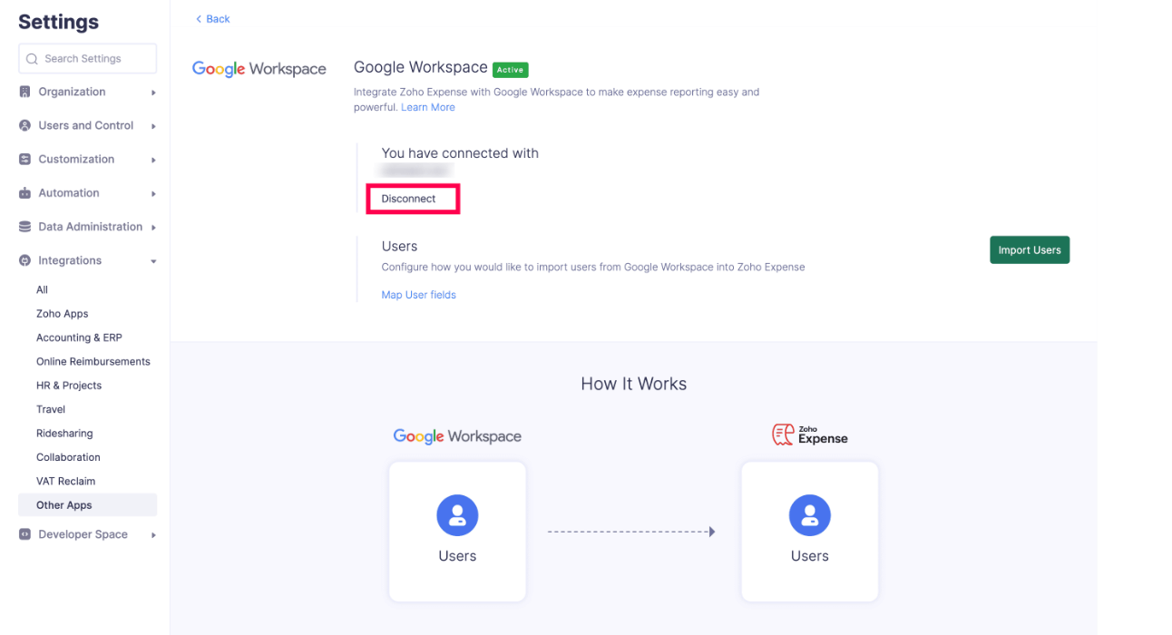 Disconnect Google Workspace Integration