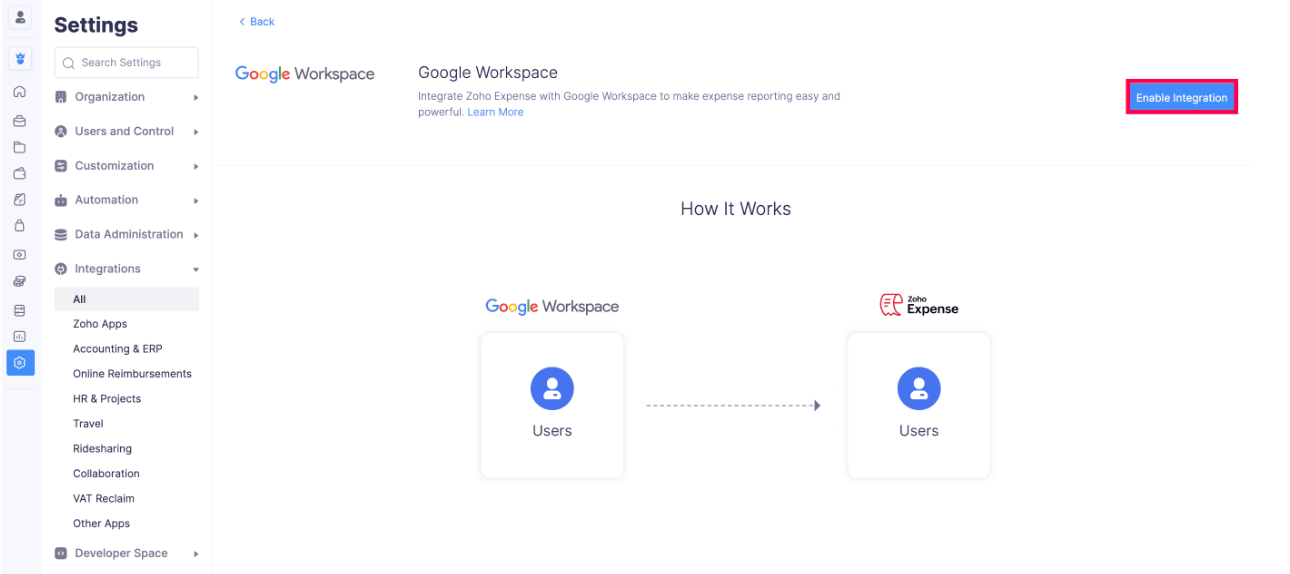 Enable the Google Workspace Integration