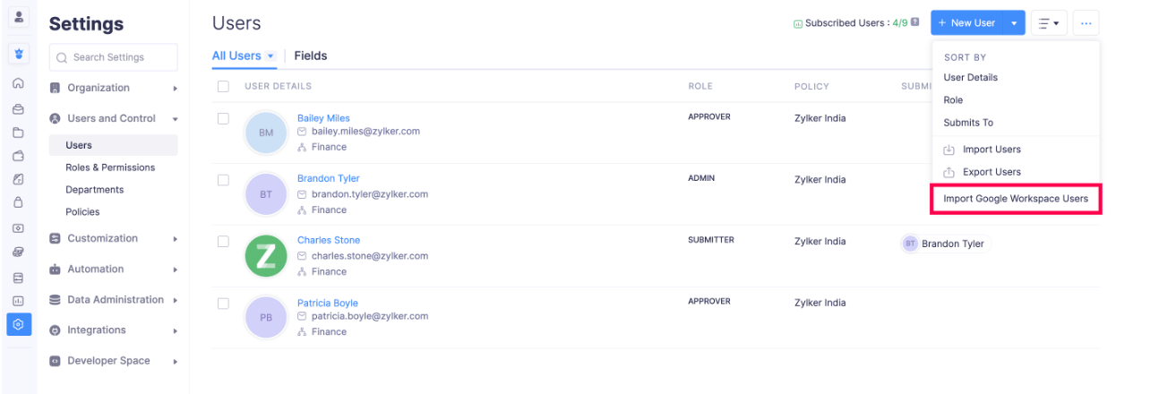 Import users from Google Workspace