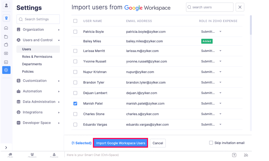 Import users from Google Workspace