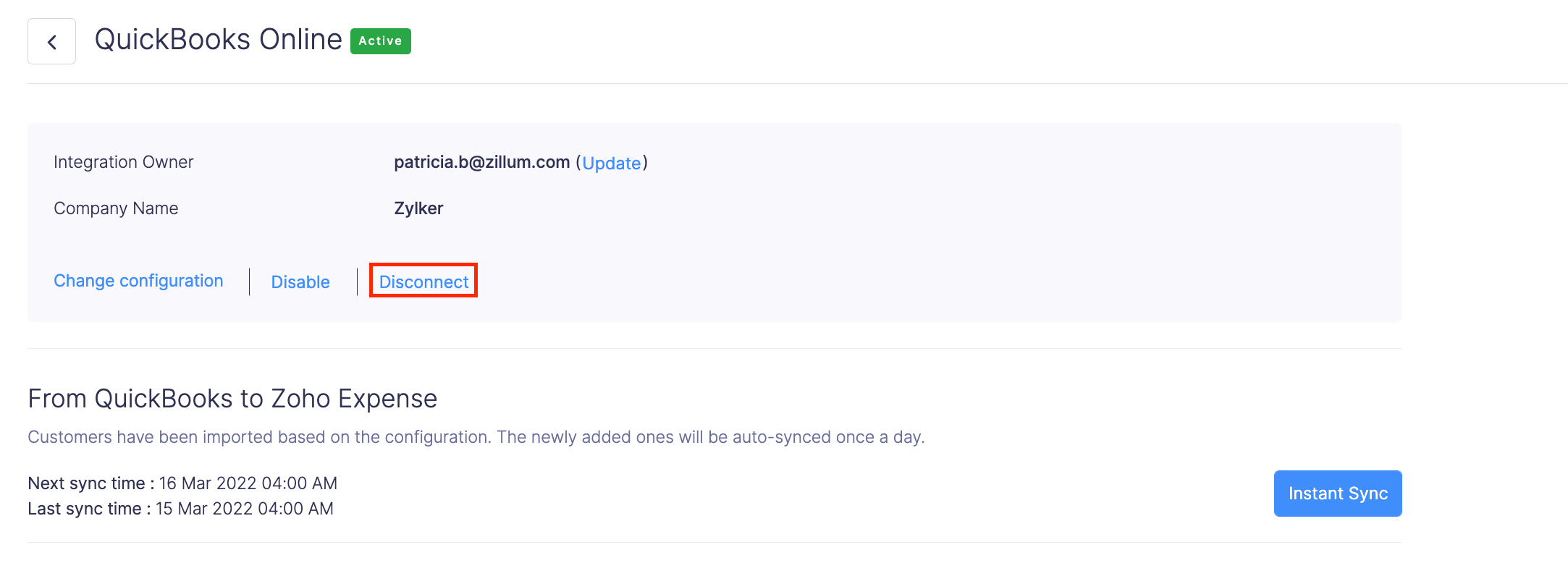Disconnect the Integration