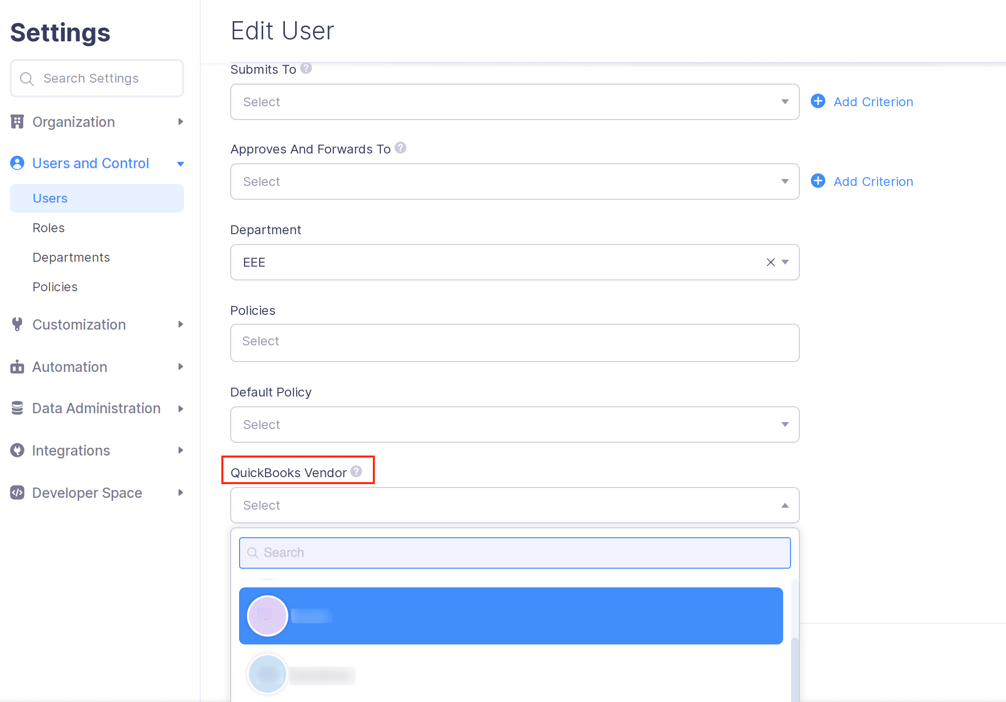 Mapping Users and Vendors