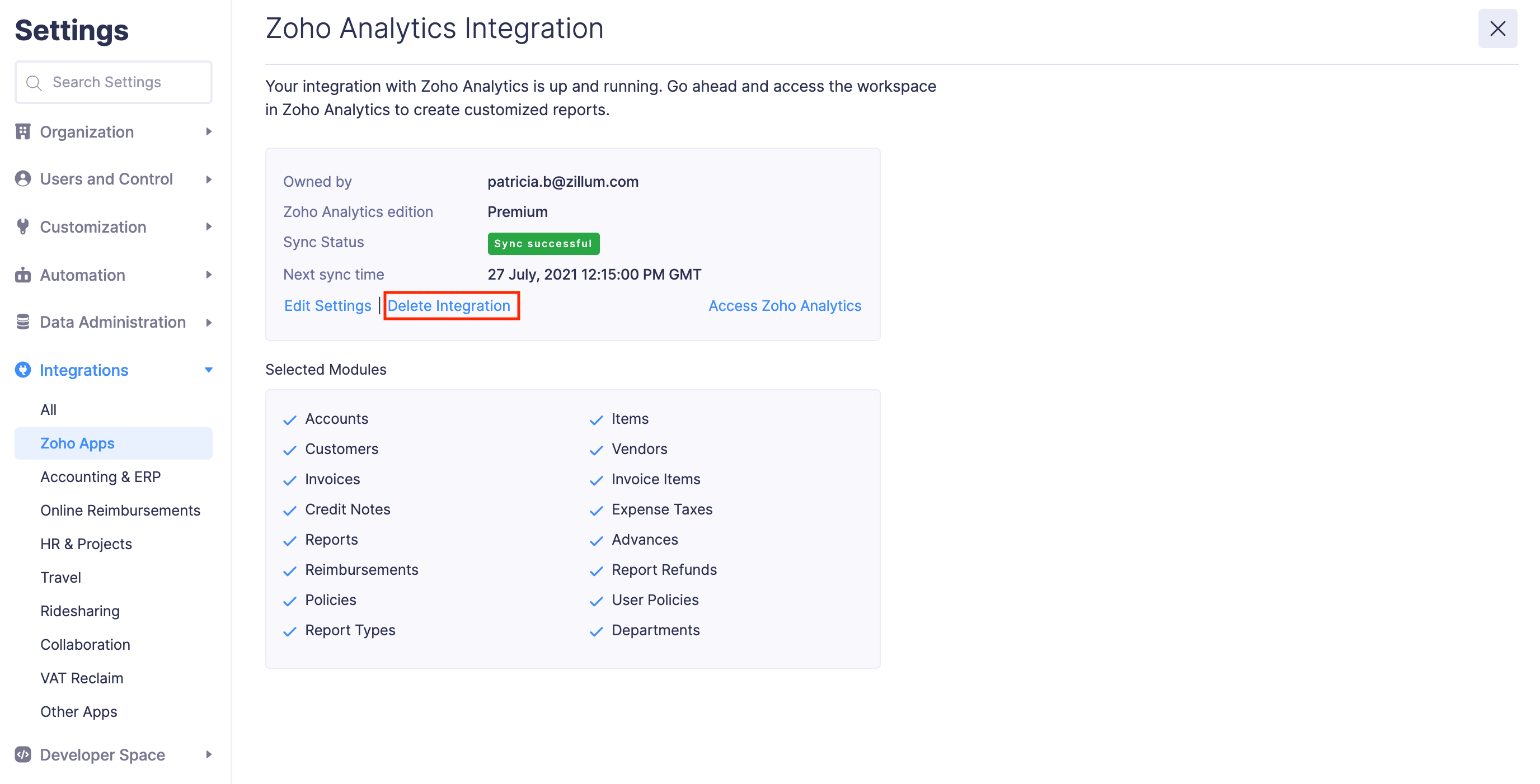 Delete the Integration