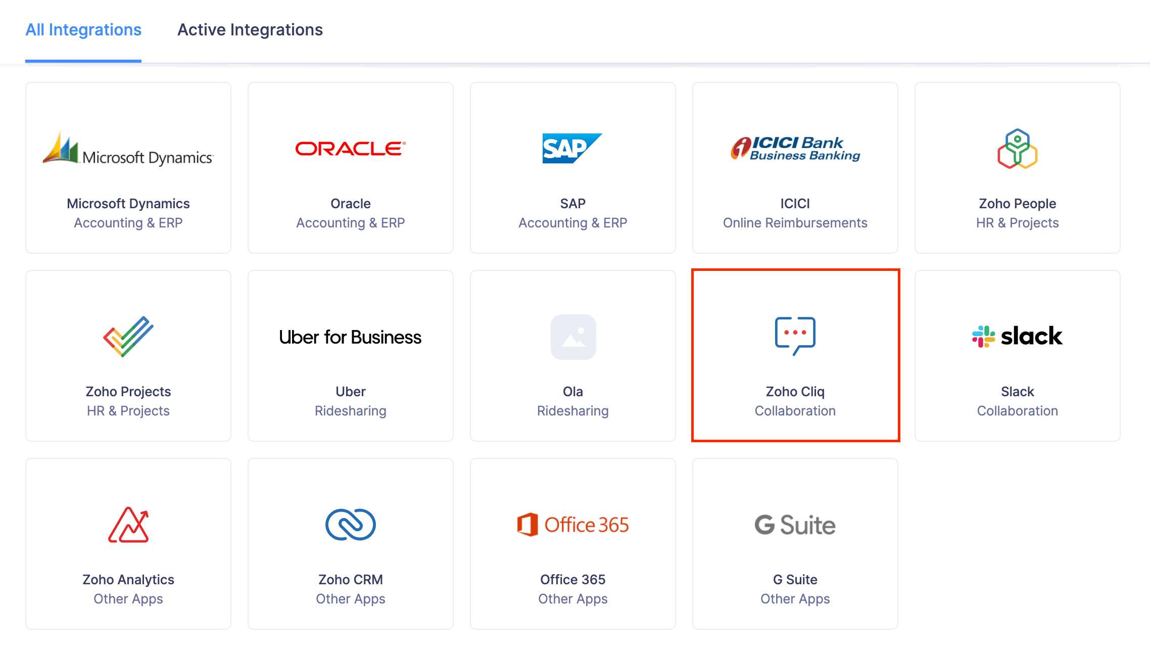 Integrate Zoho Expense with Zoho Cliq