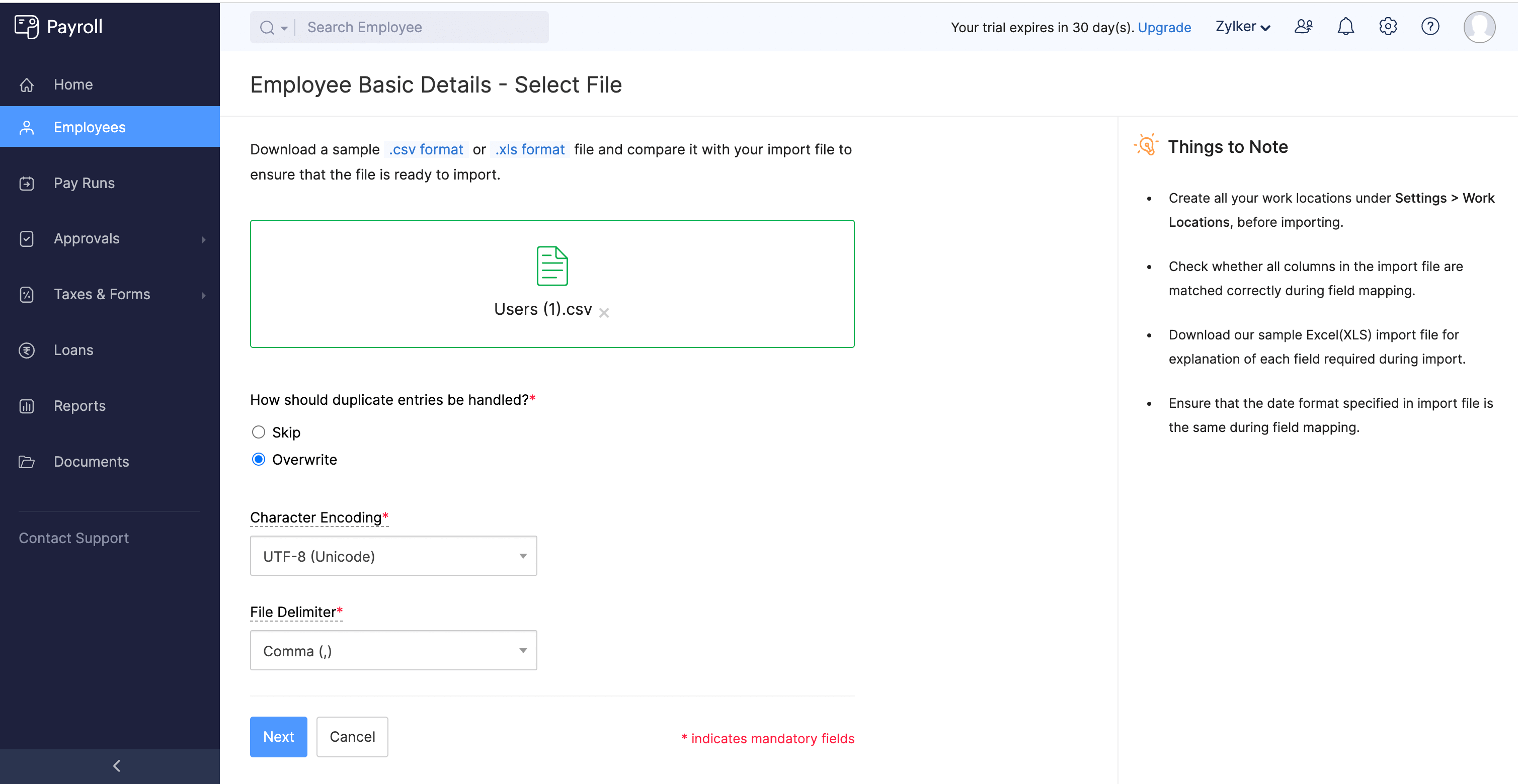 Add Users from Zoho Expense to Zoho Payroll