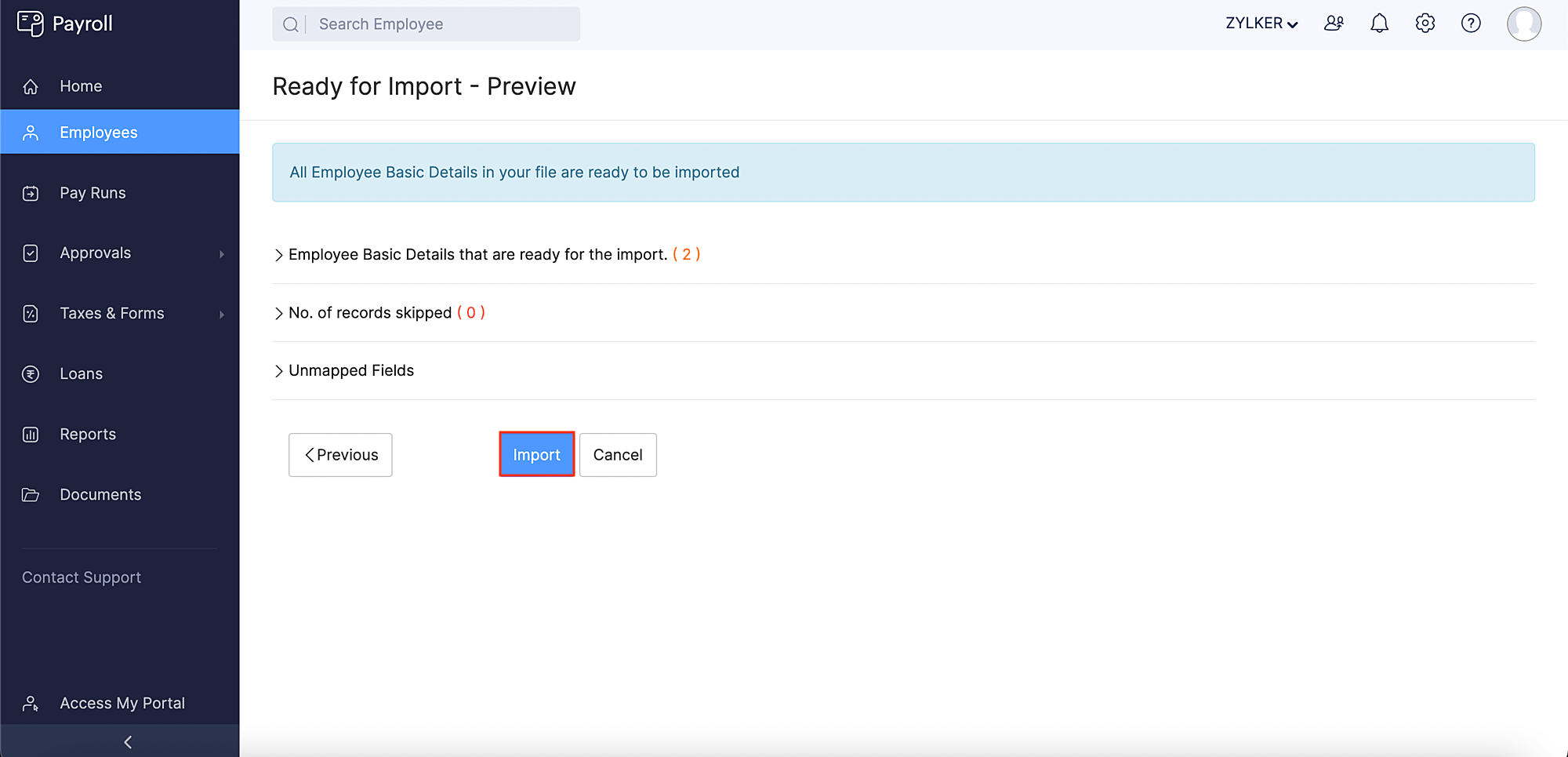 Add Users from Zoho Expense to Zoho Payroll