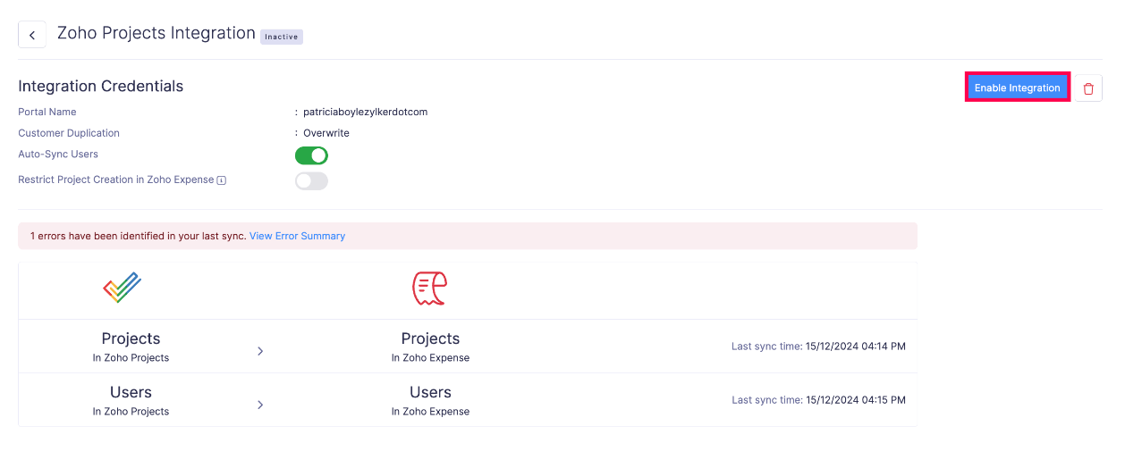 Re-Enable Zoho Projects Integration