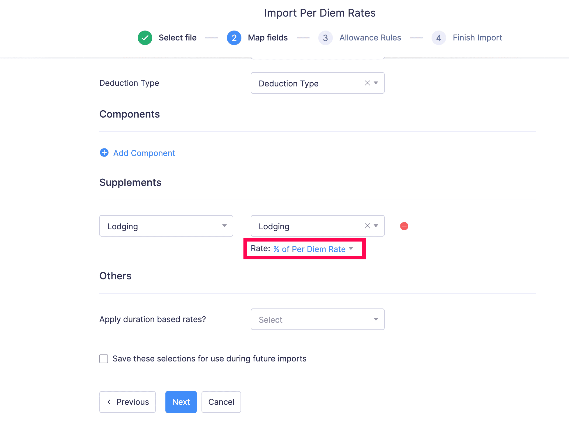 Edit Supplements Rates