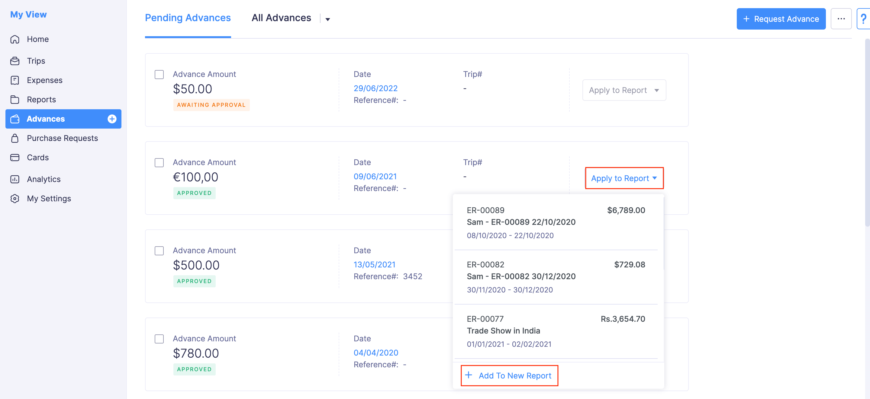Create Reports from Advances