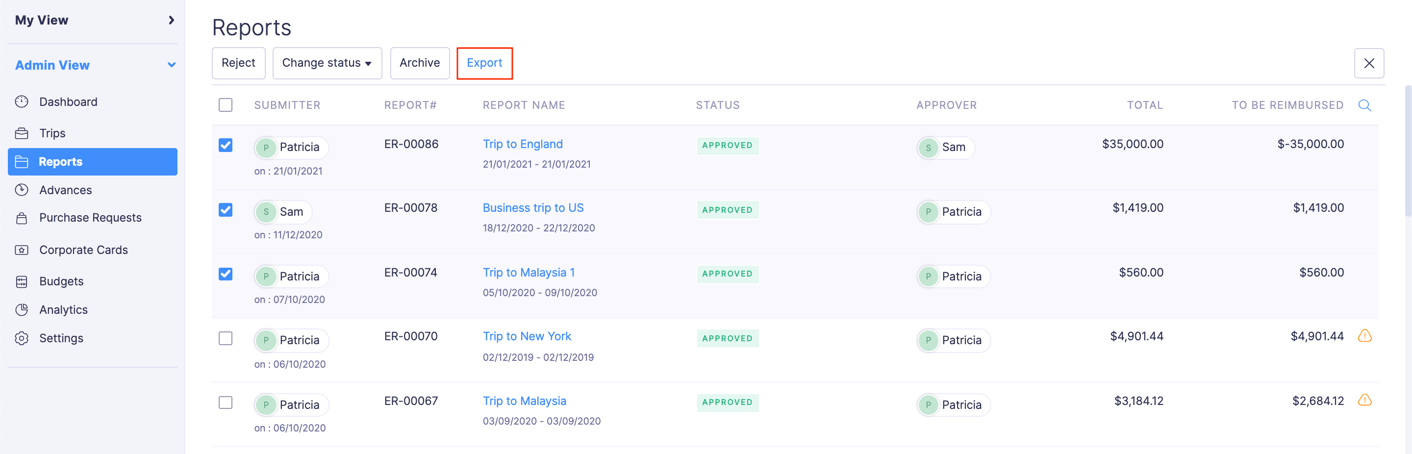 Export All Users' Reports