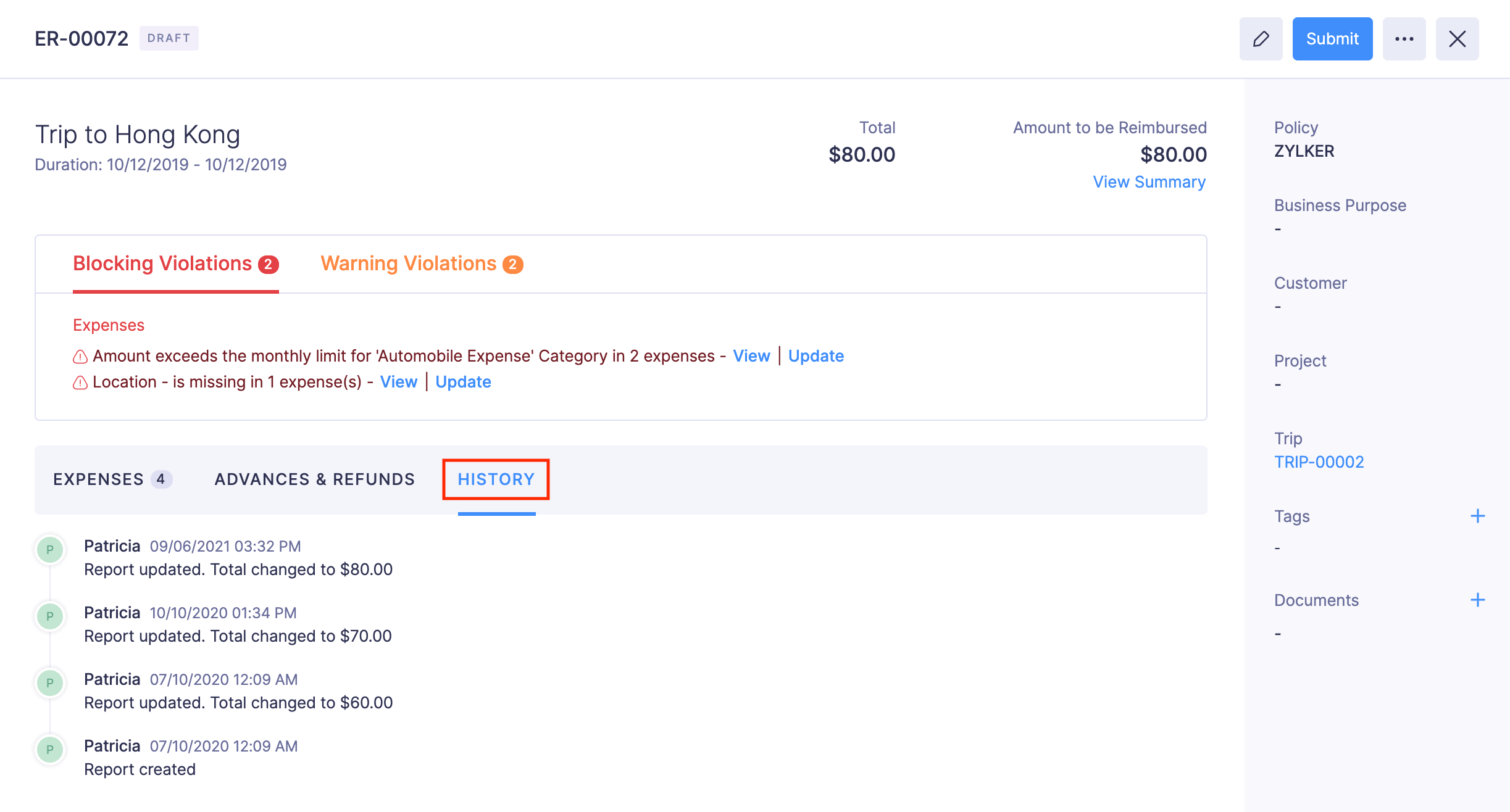 View History of a Report
