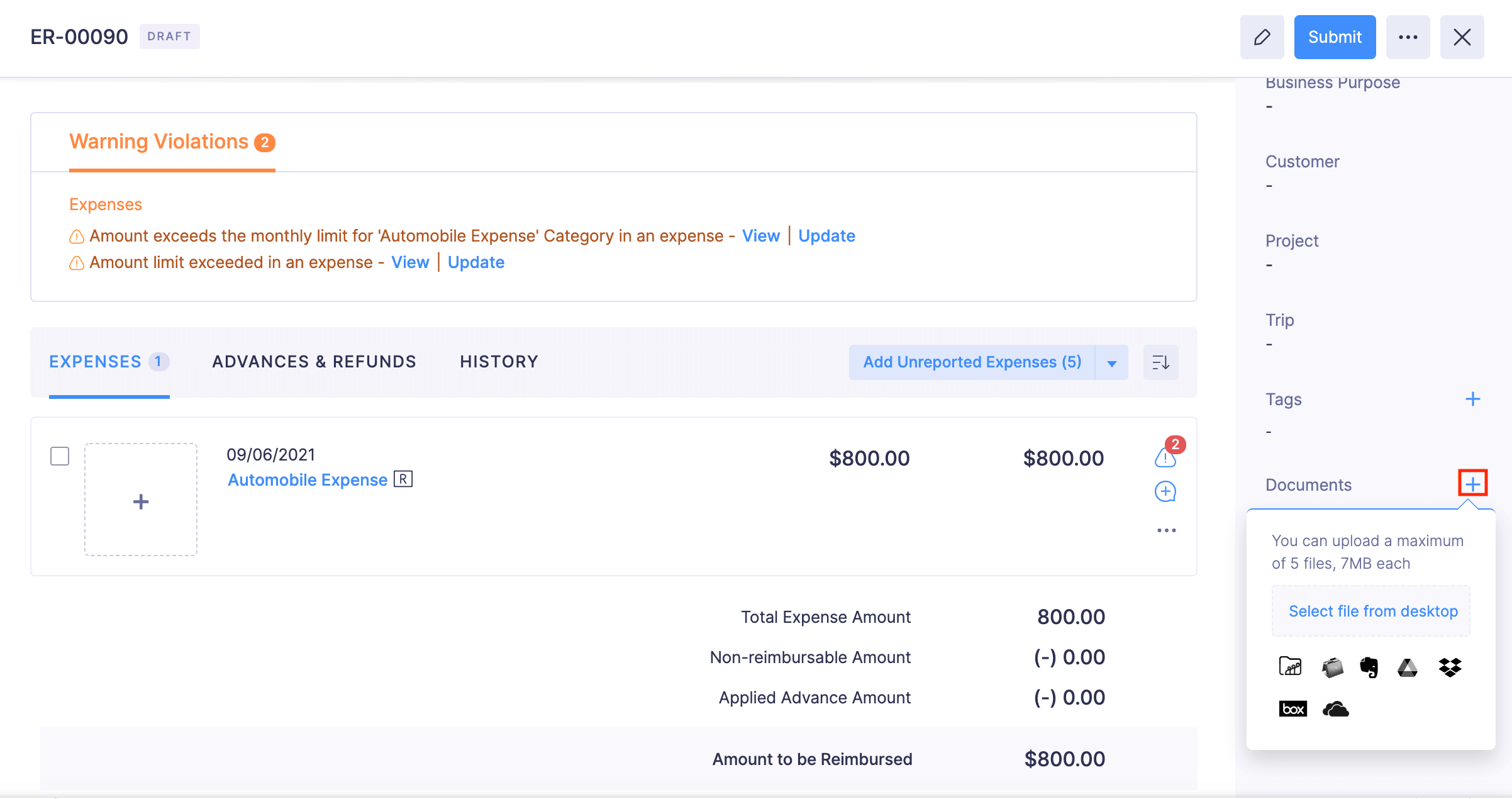 Attach Documents to a Report